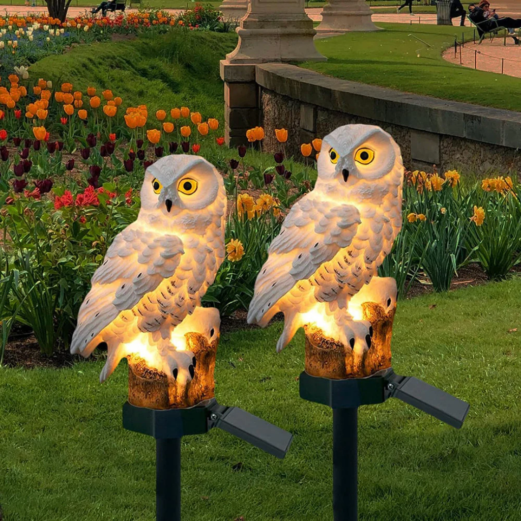 Solarna lampa ogrodowa sowa na palik do ścieżek