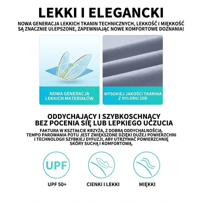 Ultralekkia odzież z ochroną UV z wysokim kołnierzem i bocznymi kieszeniami