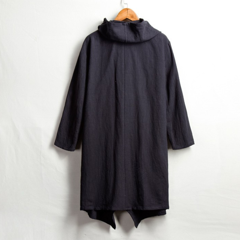 Uniseksowy lniany płaszcz z kapturem
