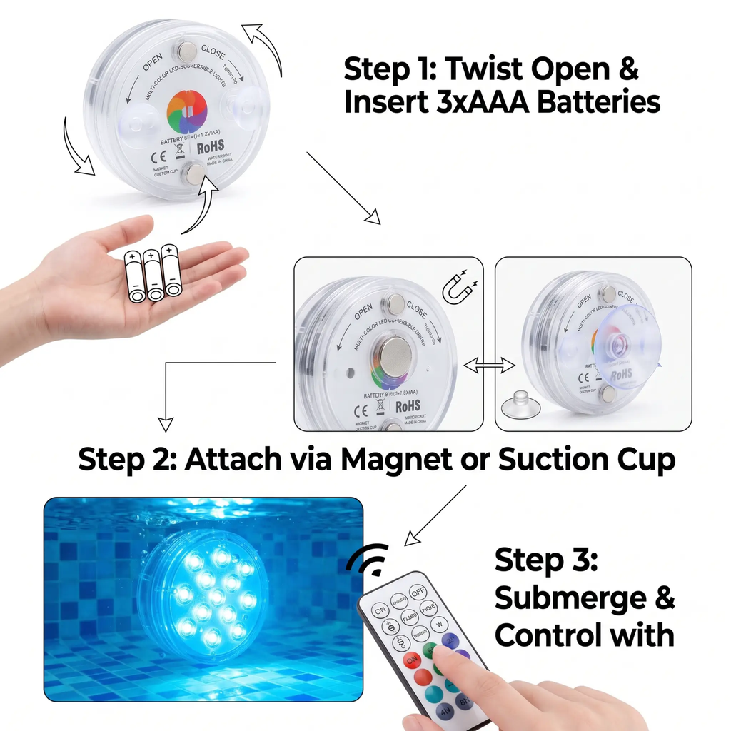 Wodoodporna lampa LED z pilotem i magnesem przyssawkowym