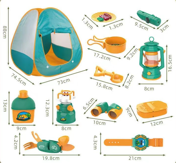 Zestaw do zabawy w camping z namiotem, latarnią, kompasem i akcesoriami | Poręczny plecak do przechowywania | Idealny dl