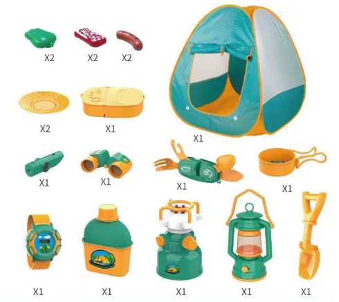 Zestaw do zabawy w camping z namiotem, latarnią, kompasem i akcesoriami | Poręczny plecak do przechowywania | Idealny dl